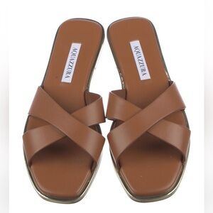 NEW Aquazzura Women's Brown Slide Sandals